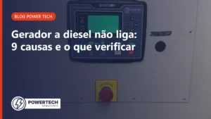 Painel de gerador com controlador USCA SmartGen e botão de emergência